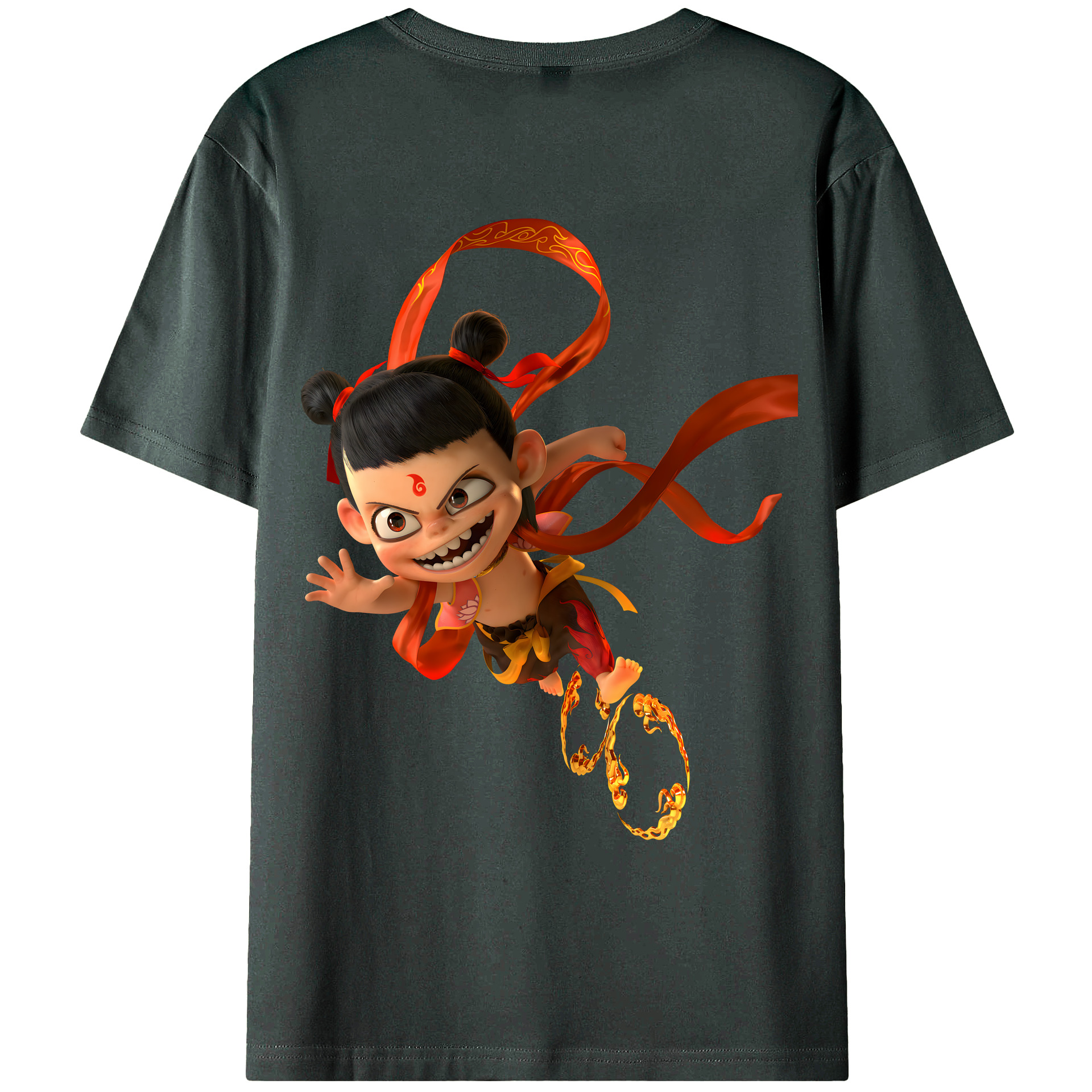 （画像用） Ne Zha 2 ナタ 魔童の大暴れ 綿100％ メンズ半袖Tシャツ（バックプリント） 通気性